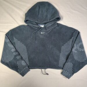 Nike Pro Therma-FIT ADV Womens Small Cropped Fleece Hoodie Blue Center Swoosh